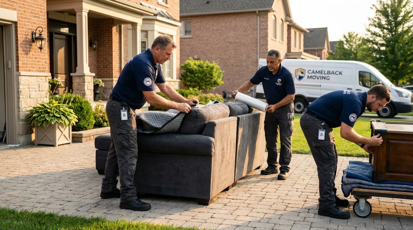 Large estate moving crew wrapping furniture in Rexburg, ID